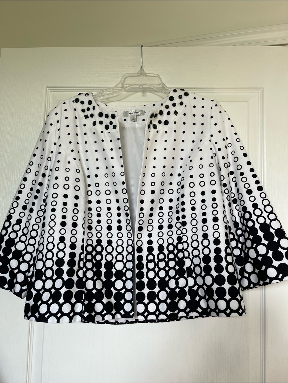 Dressbarn White Jacket with Black Polka Dots and Gem Accents